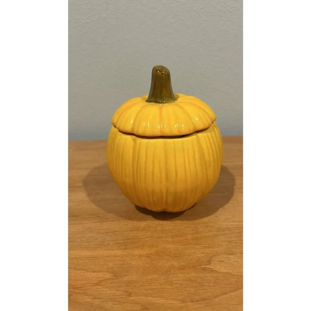 Vintage Pumpkin Bowl Jar with Lid  Ceramic Candy Dish